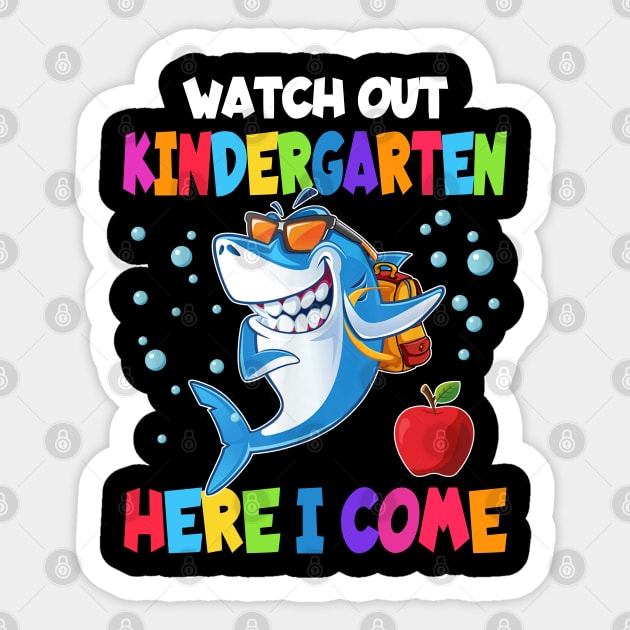 Watch Out Kindergarten Here I Come Dabbing Shark- Back To School Sticker by bunnierosoff21835